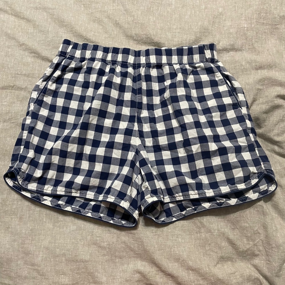 Draper James x Lands' End Shorts Womens M Blue White Gingham Pull On Cotton